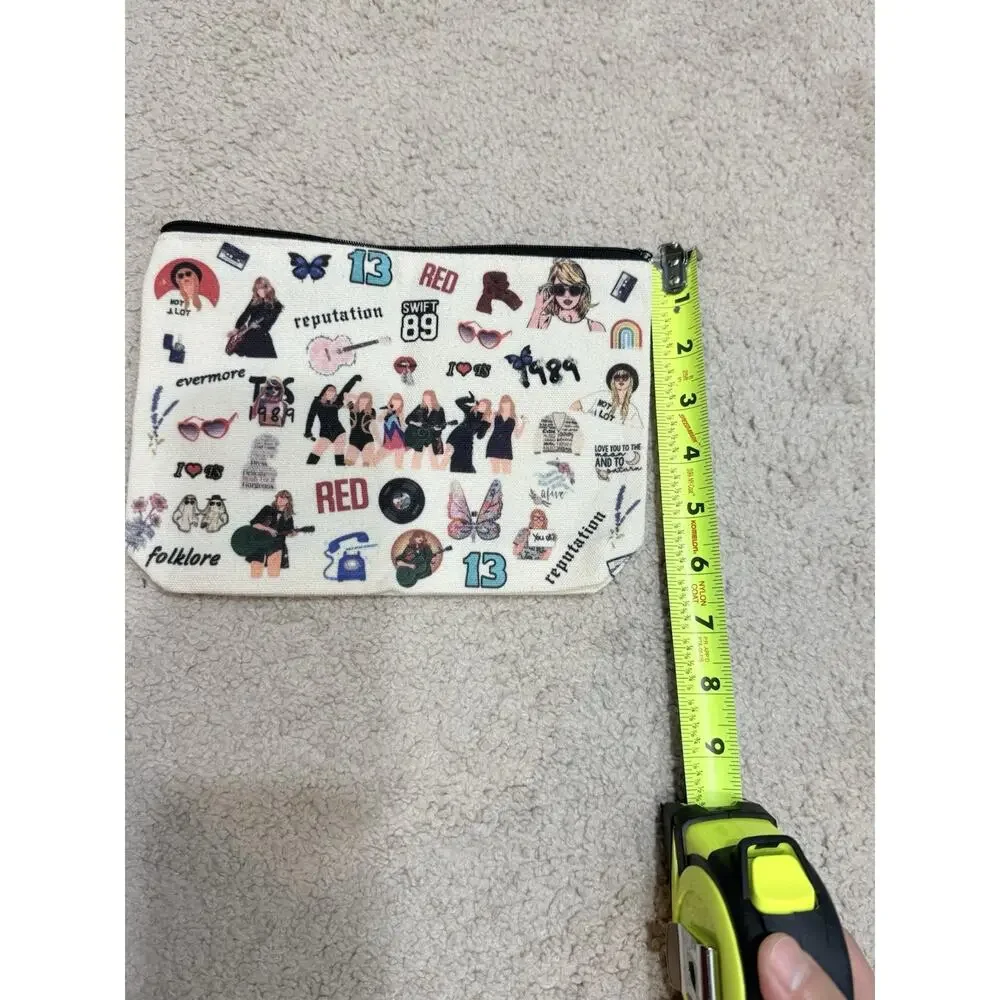 Taylor Swift Themed Fabric Makeup Bag Pouch Swifty Artsy Collage 9x5 in